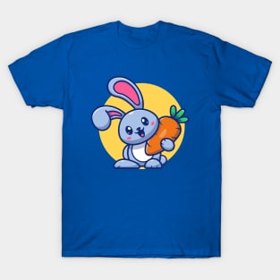 Cute Rabbit Holding Carrot Cartoon T-Shirt